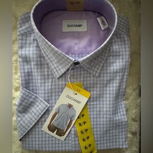 NWT Men's Duchamp Lavender Check Short-Sleeve Dress Shirt